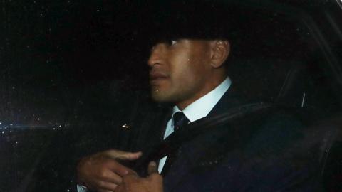 Israel Folau departs after his Rugby Australia hearing in Sydney