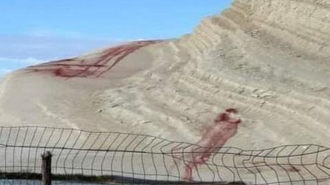 The defaced Scala dei Turchi (Stair of the Turks) in Realmonte, Italy, 08 January 2022