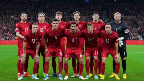 Denmark team prior to the Uefa Nations League match against France