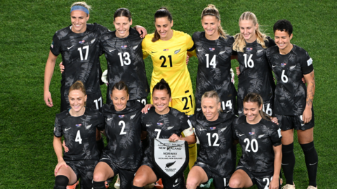 New Zealand's players line up before the start of their Women's World Cup match with Norway