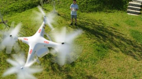 Birds eye view of small drone in flight