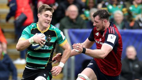 Northampton Saints' Tommy Freeman carries the ball against Munster
