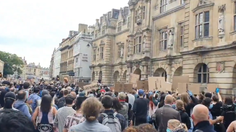 Protesters outside Oriel College