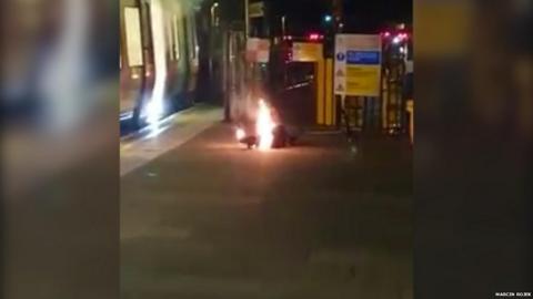 E-scooter on fire