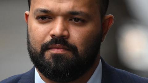 Azeem Rafiq arrives at the hearing into alleged racism at Yorkshire