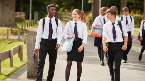 Friends walking to school