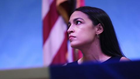 Ocasio-Cortez holds a meeting at the Town Hall in Queens, New York