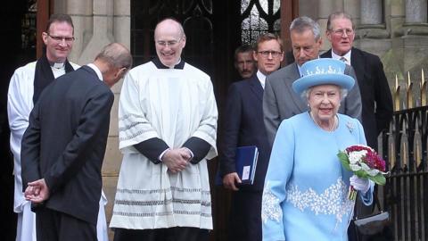 Queen Elizabeth II walked from a Protestant church to a Catholic Church in Enniskillen in 2012
