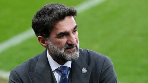 Newcastle United chairman Yasir Al-Rumayyan on the pitch at St James' Park