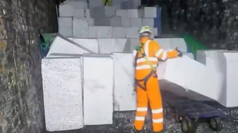 Tunnel filled with giant polystyrene blocks