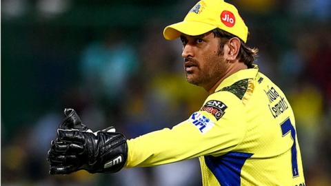 Chennai Super Kings' Mahendra Singh Dhoni gestures during the Indian Premier League (IPL) Twenty20 cricket match between Delhi Capitals and Chennai Super Kings at the Arun Jaitley Stadium in New Delhi on May 20, 2023