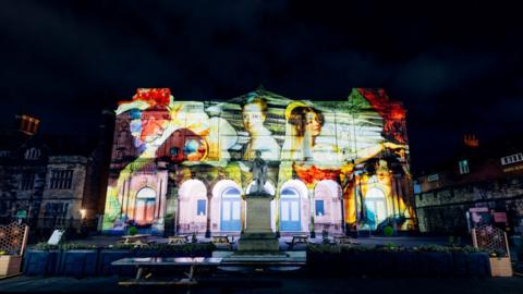 Artwork projected on front of York Art Gallery