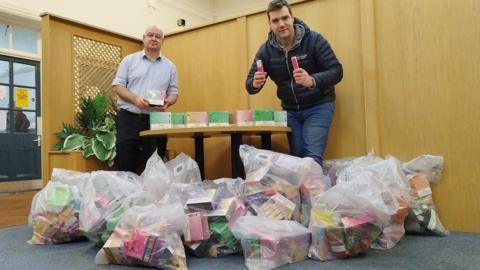 Shaun Trevor and Cllr Mike Renton will bags of seized vapes