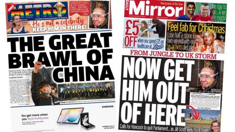 Metro and Daily Mirror front pages 28 November 2022