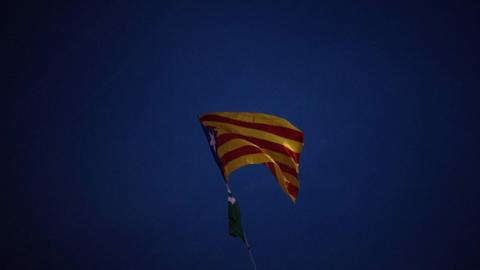 A Catalan independence flag waves during a protest in Barcelona, 2 November