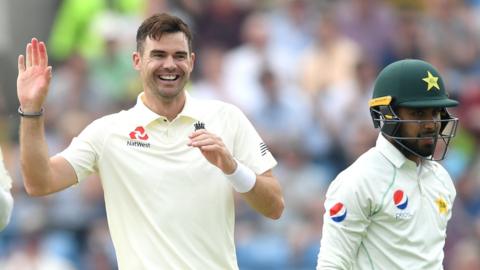 England bowler James Anderson celebrates after dismissing Pakistan batsman Faheem Ashraf