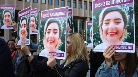 Protesters outside the Sule Cet trial