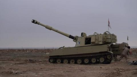 Tank at a US army base on the Syria-Iraq border