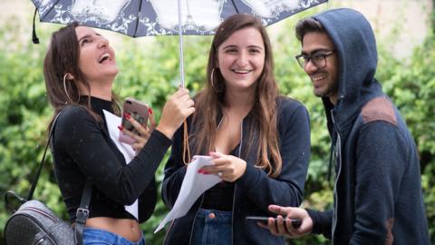 Students celebrate their A Level results from Ark Academy in Wembley, London