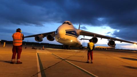 Cargo plane Antonov 124 lands at Belfast International Airport
