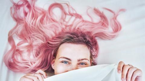 woman with pink hair