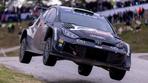Elfyn Evans and co-driver Scott Martin in their Toyota GR Yaris Rally1 car during the Croatia Rally