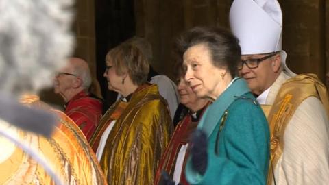 Princess Anne attending a service at Gloucester cathedral