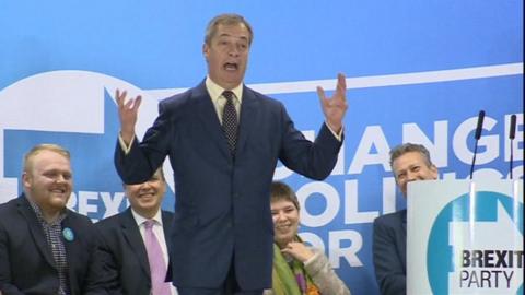 Nigel Farage yn lansiad polisi ymgyrch Gymreig Plaid Brexit ym Mwcle