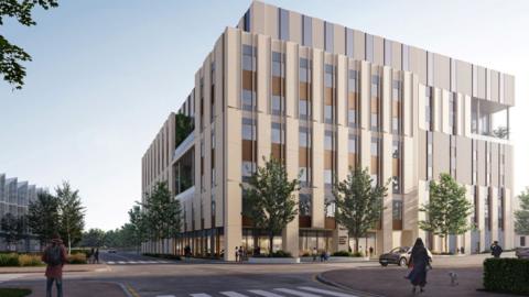 An artists impression of what the new Cambridge Cancer Research Hospital should look like