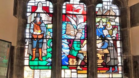 Stained glass in Austerfield church