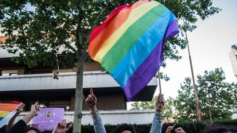 People protesting against LGBTQ persecution in Chechnya