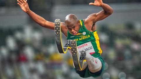 Ntando Mahlangu in action at the Tokyo Paralympics in the long jump