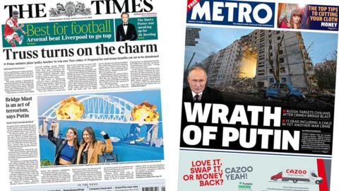 The front pages of The Times and Metro on 10 October