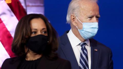 Vice-President-elect Kamala Harris and President-elect Joe Biden (file pic 10 Nov)