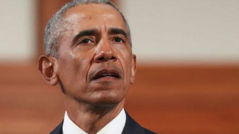 President Barack Obama speaks during the funeral of late Representative and Civil Rights leader John Lewis in 2018