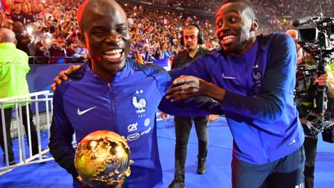 France players celebrate with World Cup trophy