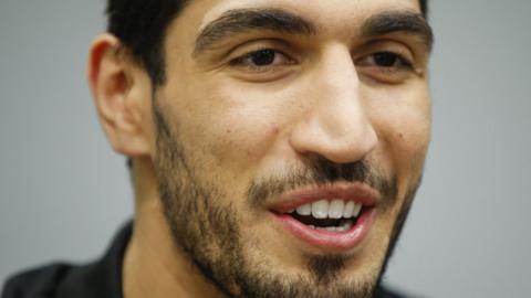 Enes Kanter speaks to the media during a news conference on 22 May 2017 in New York City, NY, USA