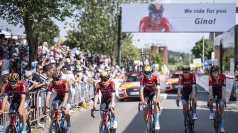 Gino Mader's Bahrain Victorious team-mates led Friday's memorial ride