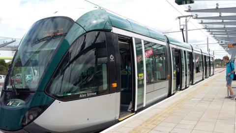 A tram in Nottingham