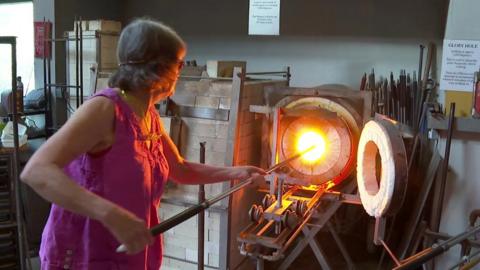 Siddy Langley blowing glass