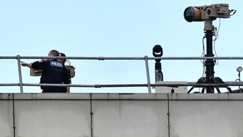 Anti-drone technology on roof at Gatwick airport