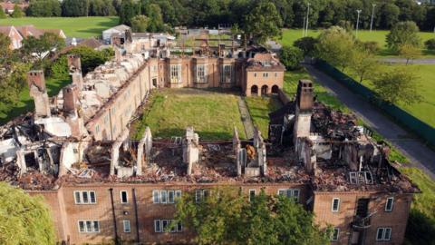 The fire-damaged Henderson Hall in High Heaton