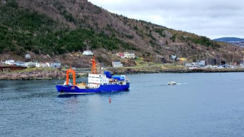 A photo of the submersible and the Polar Prince off the coast of Newfoundland