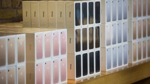 iPhone 7 smartphones pictured in boxes in London on 16 September, 2016.