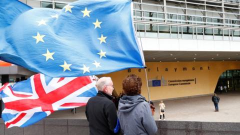 Brexit protesters outside the EU Commission HQ