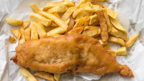 A portion of fish and chips