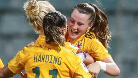 Wales' Carrie Jones celebrates her goal