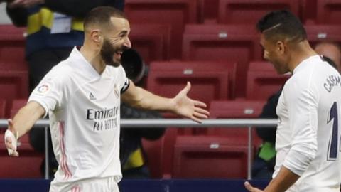 Karim Benzema celebrates