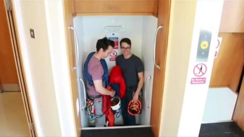 Men in a lift