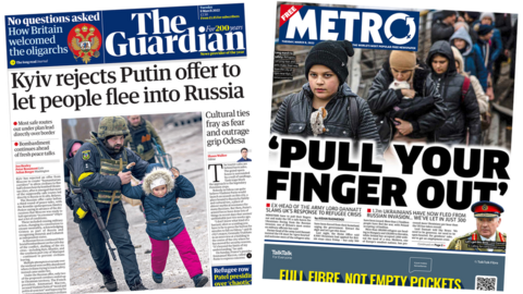 The Guardian and Metro front pages